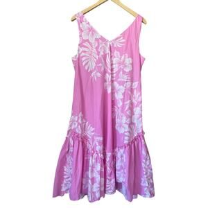 Royal Hawaiian Creations Hibiscus  Pink Hawaiian Sleeveless Flare Midi Dress